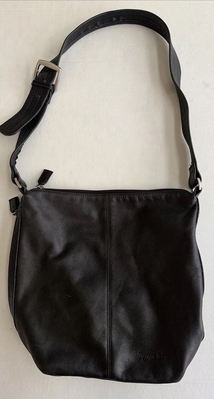 Tignanello Black Leather Bucket Bag Purse Adjustable Deep
